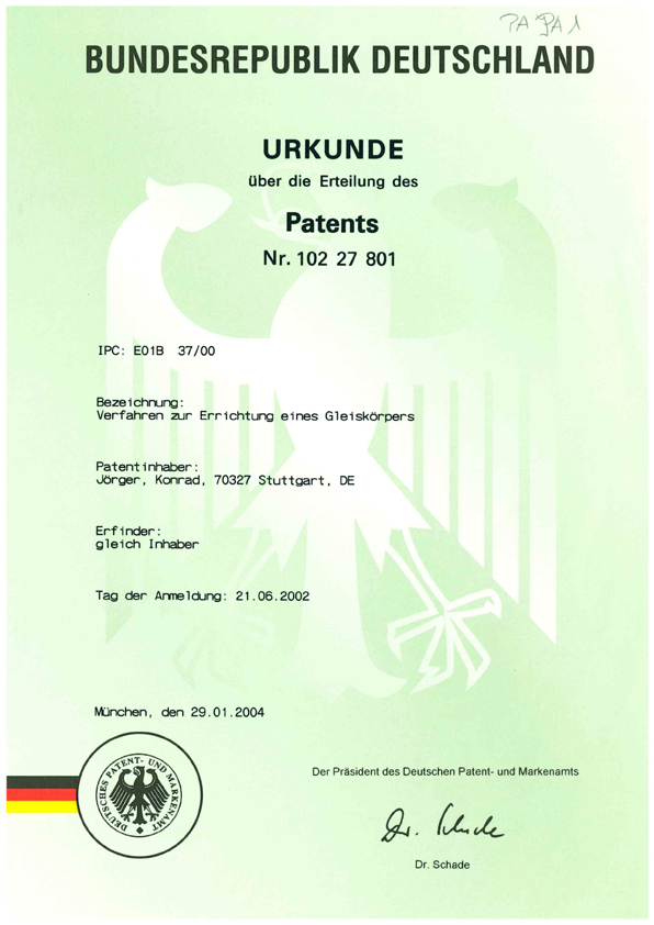image (6) Patent Urkunde: Verfahren zur Errichtung eines Gleiskörpers