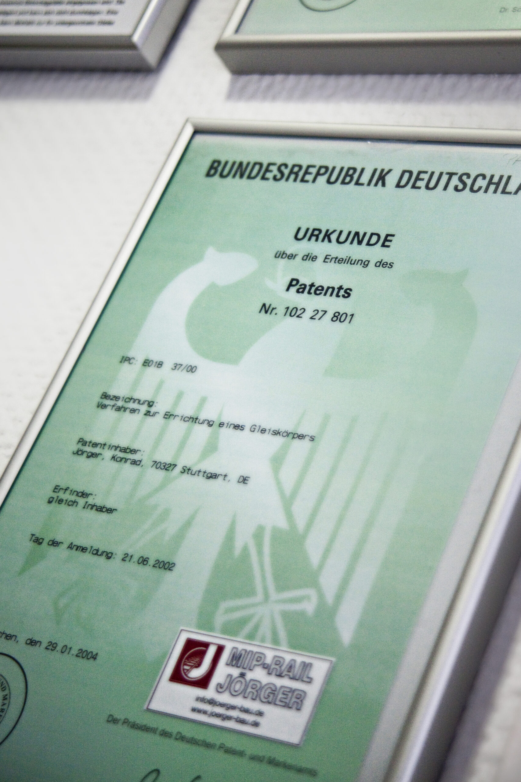 MIP-Rail: Patenturkunde